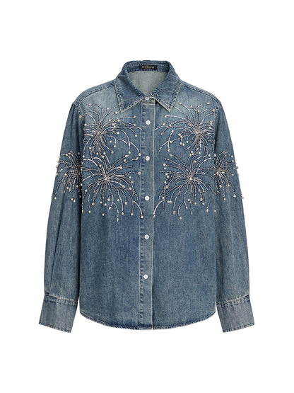 Hand-Beaded Embroidered Denim Shirt