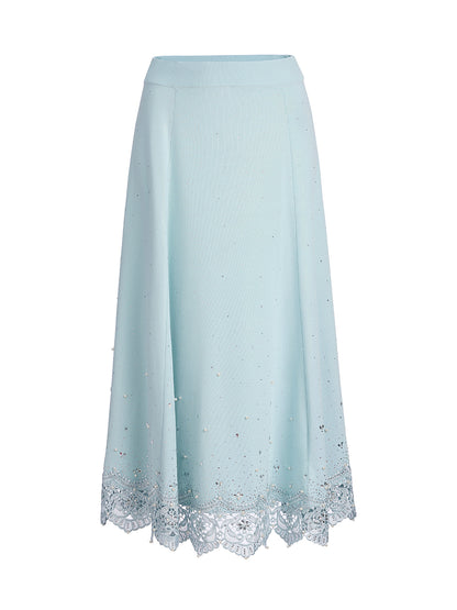 Rhinestone Lace Knit Elasticated Skirt