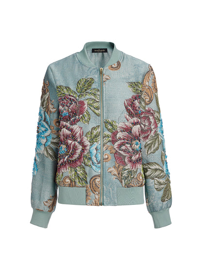 Hand-Beaded 3D Floral Bomber Jacket