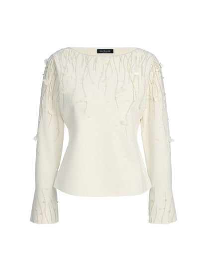 Rhinestone Beaded Wool Knit Top