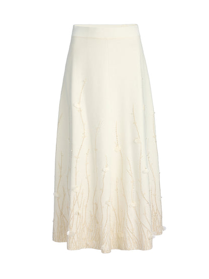 Rhinestone Beaded Wool Knit Elasticated Skirt