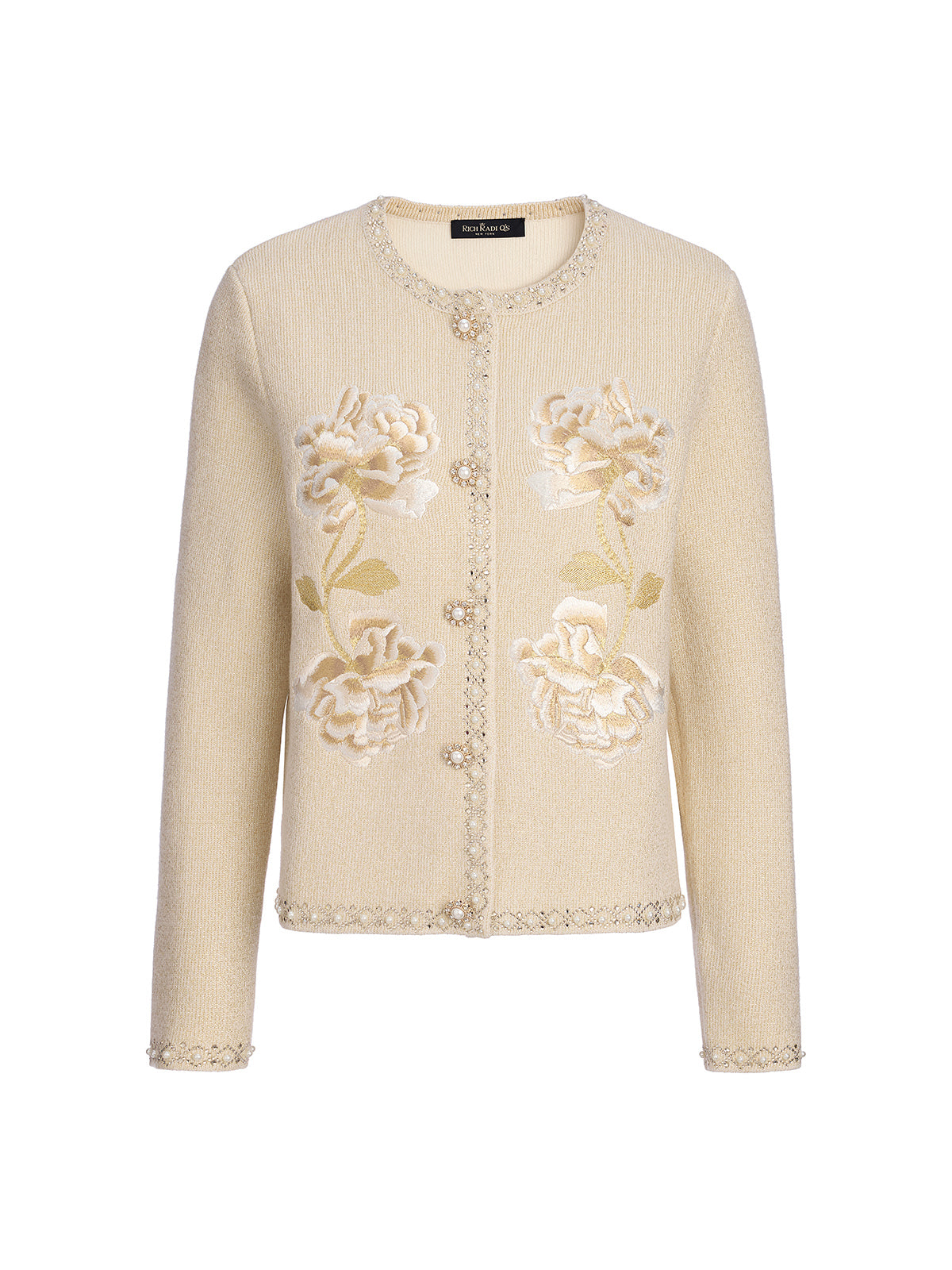 Rhinestone Beaded Embroidered Knit Cardigan