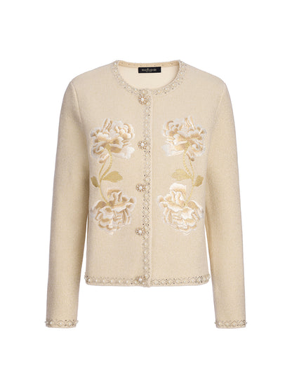 Rhinestone Beaded Embroidered Knit Cardigan
