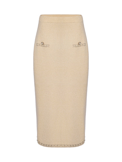 Rhinestone Beaded Stretch Knit Skirt