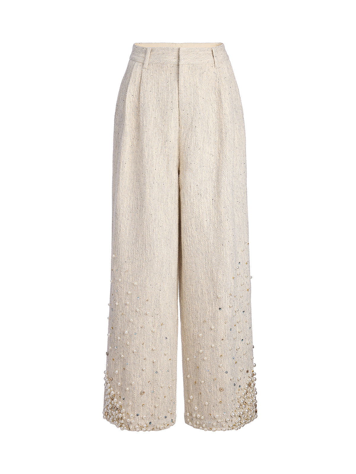 Hand-Sewn Pearl Textured Straight-Leg Pants