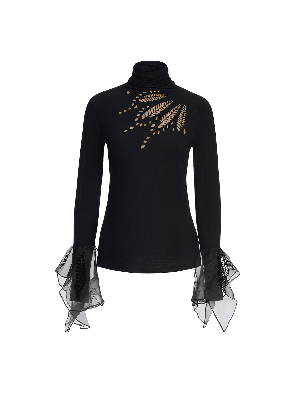 Cutout Stretch Mesh-Dotted Top