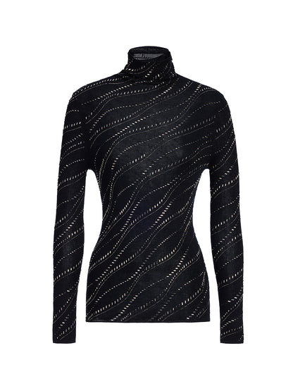 Crystal-Embellished Stretch Wool Turtleneck Top