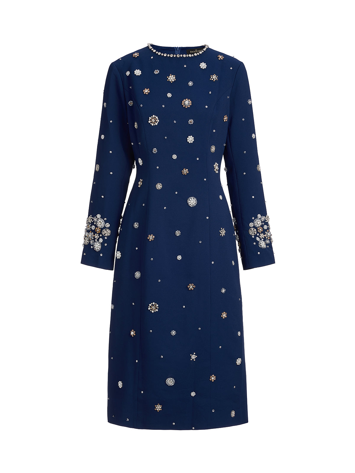Hand-Beaded Long-Sleeve Navy Dress