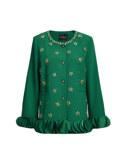 Hand-Beaded Floral Trim Jacket