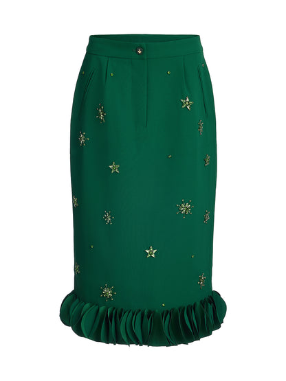 Hand-Beaded Layered Floral Trim Skirt