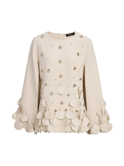 Hand-Sewn Beaded Sculptural Floral Top