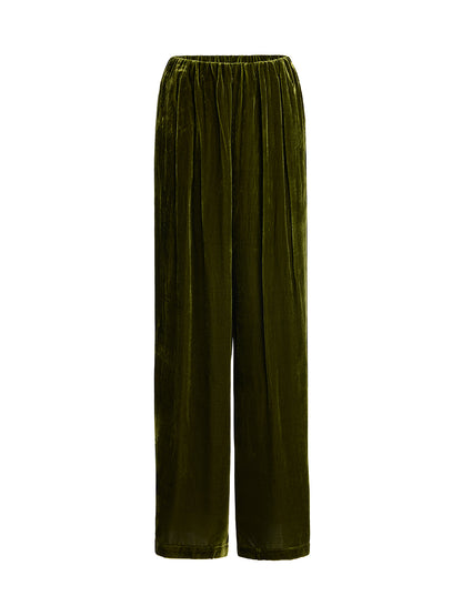 Silk Velvet Elastic-Waist Wide-Leg Pants