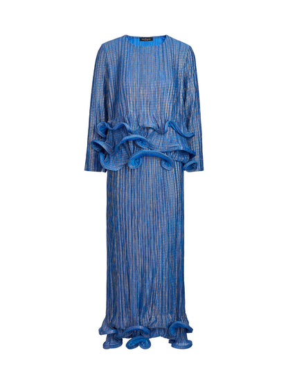 Blue Pleated Bubble-Hem Set