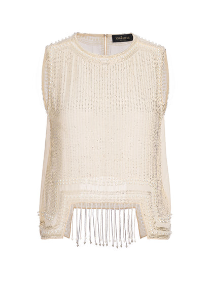 Asymmetric Hem Pearl Rhinestone Vest