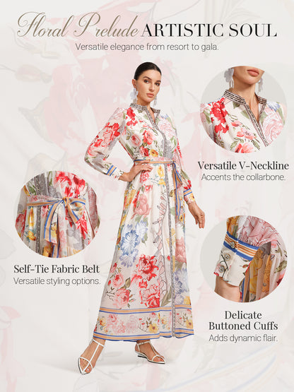 Floral Printed High-Waisted Shirt Dress