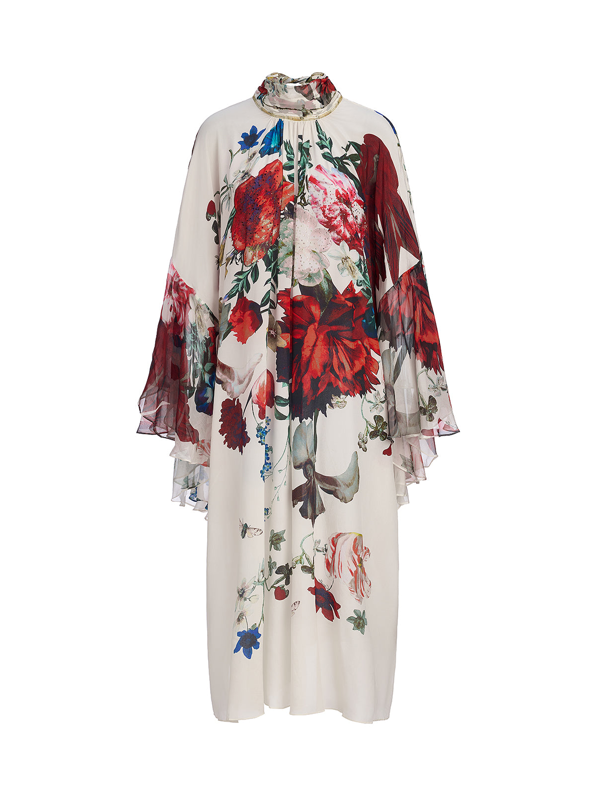100% Silk Batwing-Sleeve Printed Dress