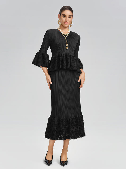 Pleated Bell-Sleeve Stretch Set