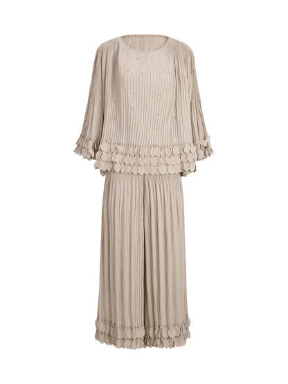 Hand-Stitched Floral Beaded Pleated Set