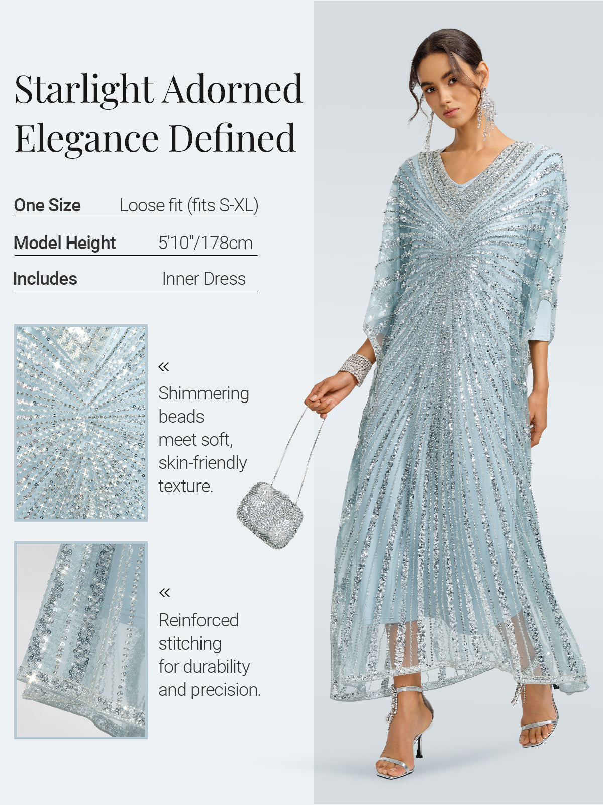 V-Neck Hand-Beaded Relaxed Dress (Inner Dress Included)