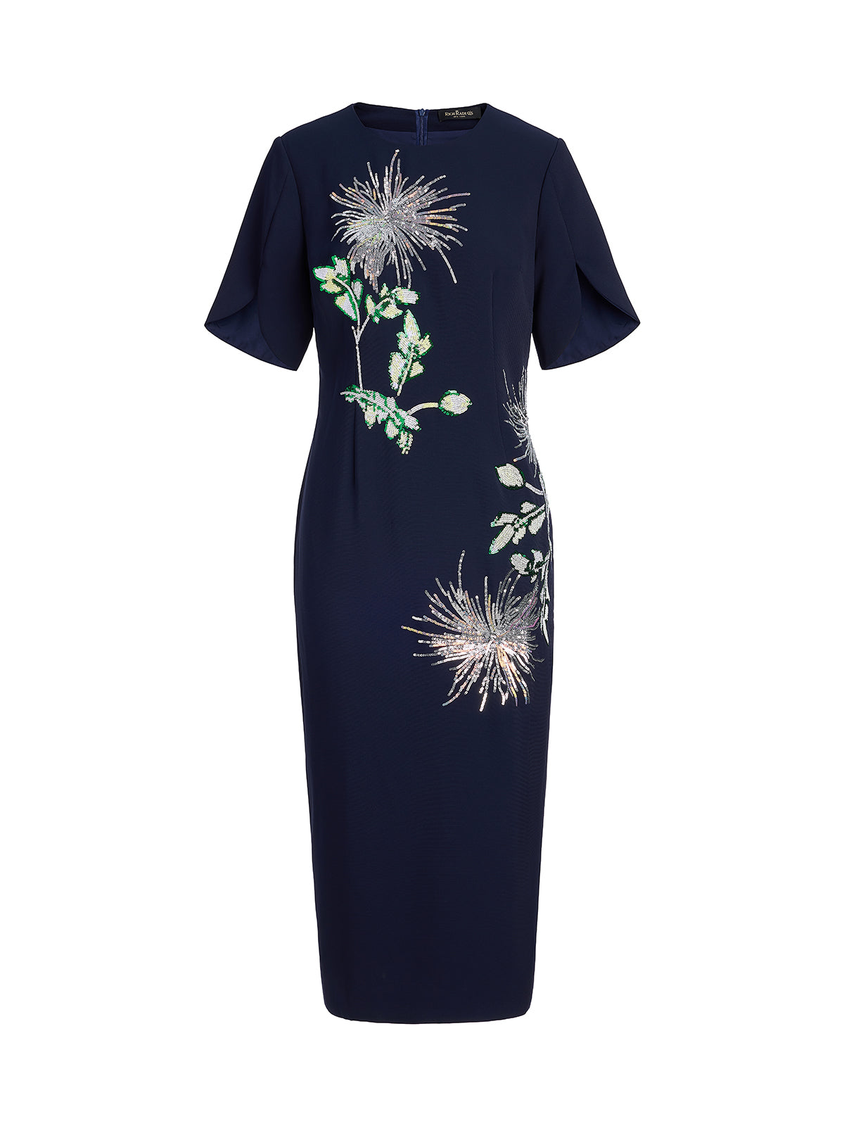 Navy Sequin Embroidered Short-Sleeve Dress