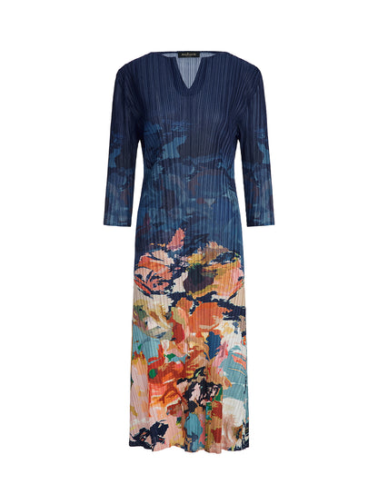 Stretch Pleated Asymmetric Artistic Print Dress