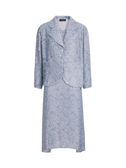 Textured Pleated Lapel Blazer Dress Set