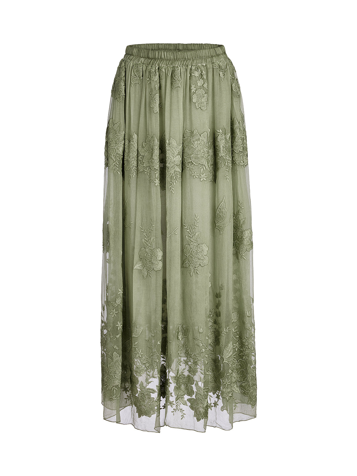 Hand-Dyed Embroidered Elastic-Waist Skirt