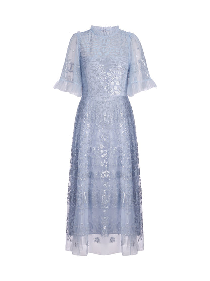 Sequin Embroidered Tulle Maxi Dress