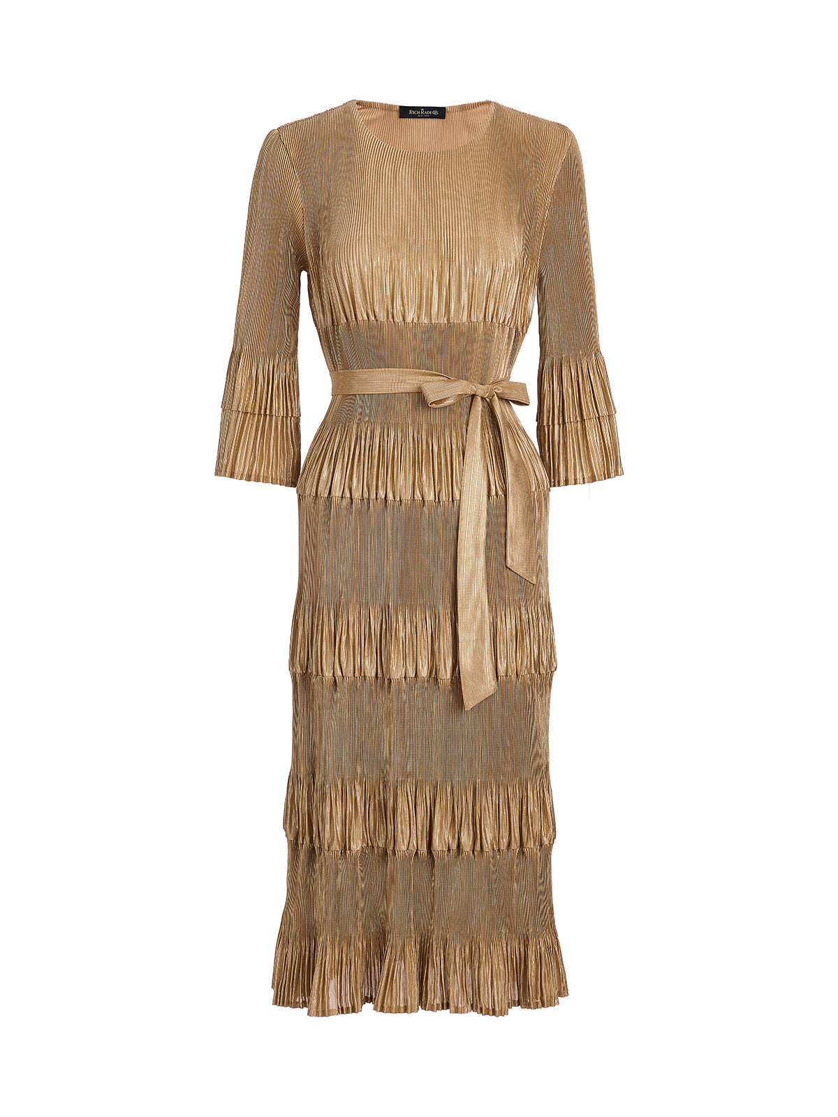 Foil Print Pleated Printed High-Stretch Dress (Waist Tie Included)