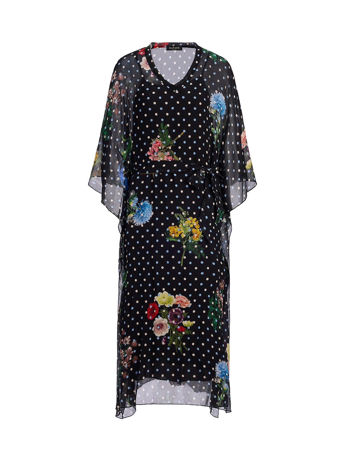 Silk Polka-Dot Print Batwing-Sleeves Dress (Slip Dress Included)
