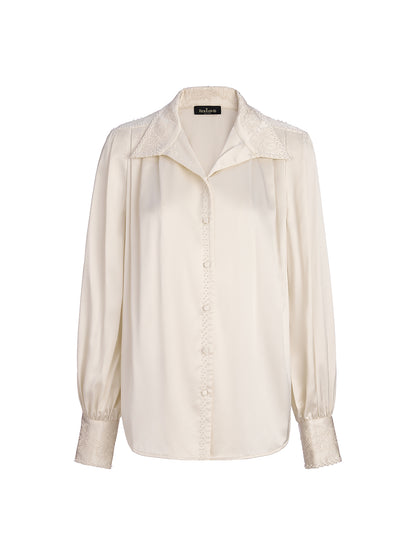 Beaded Embroidered Satin Stand-Collar Blouse