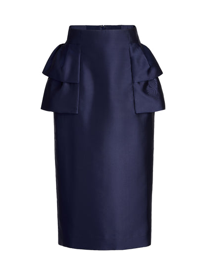 Silk Satin Ruffle-Trimmed Elastic-Waist Skirt
