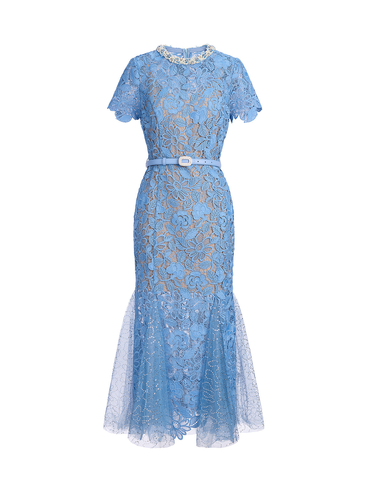 Cutout Floral Lace Mermaid Gown (Slip Dress & Belt Included)