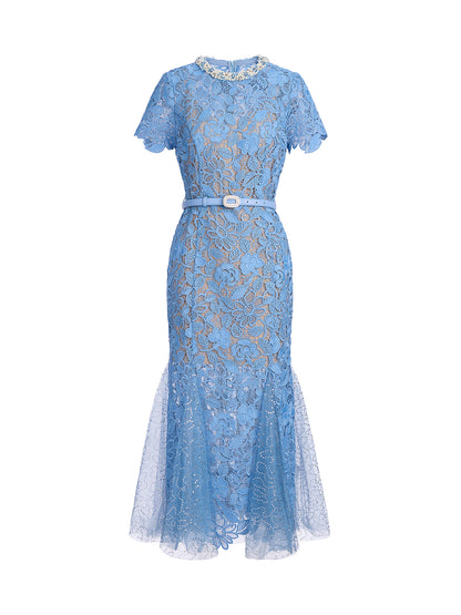 Cutout Floral Lace Mermaid Gown (Slip Dress & Belt Included)