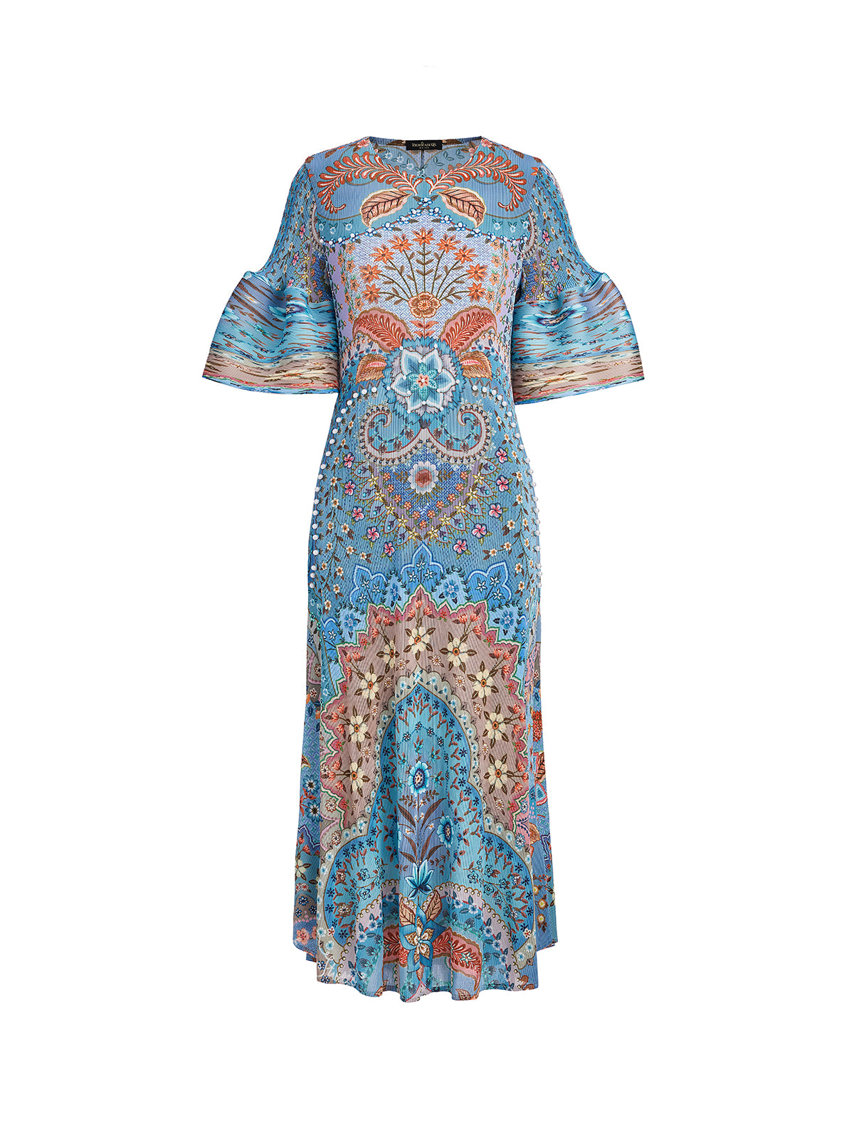 Pleated Beaded Floral Print Dress