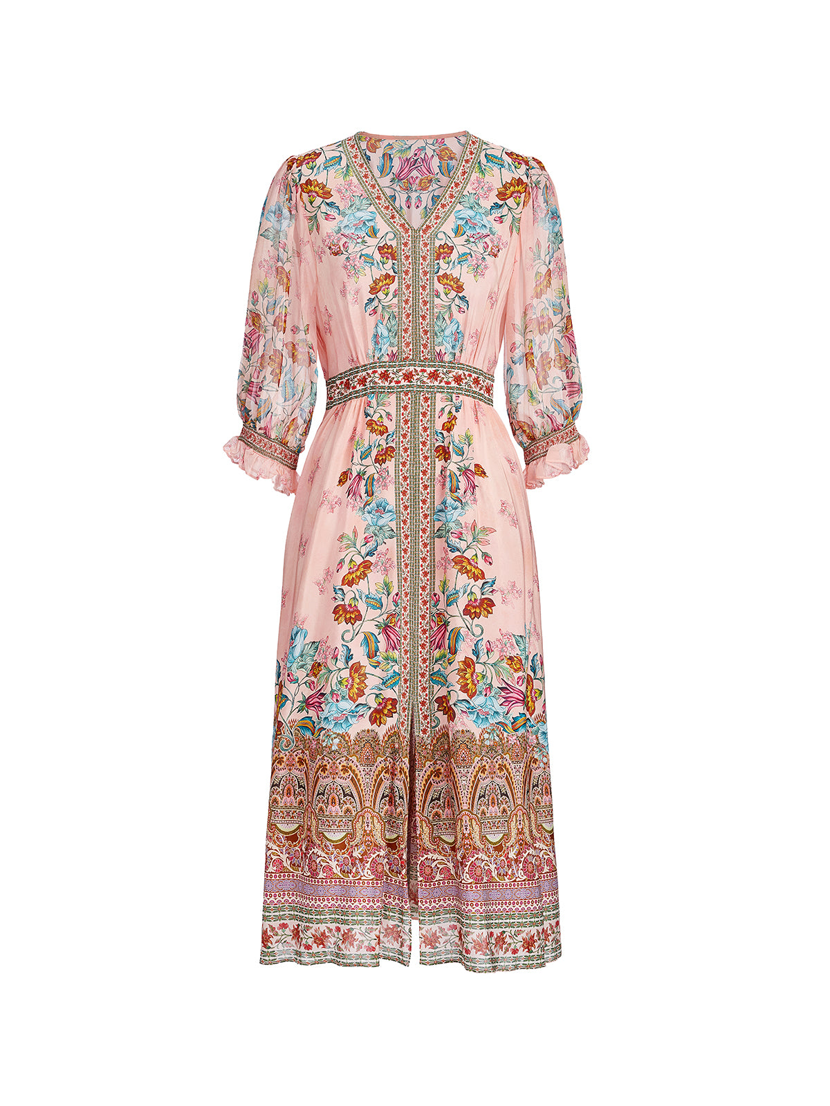 Silk Paisley Print V-Neck Dress