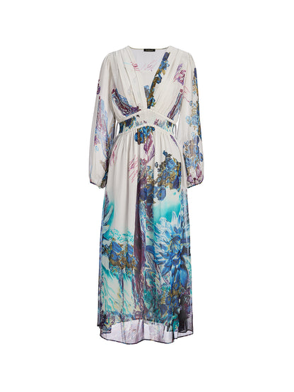 Ink Print Silk Chiffon Dress (Slip Dress Included)