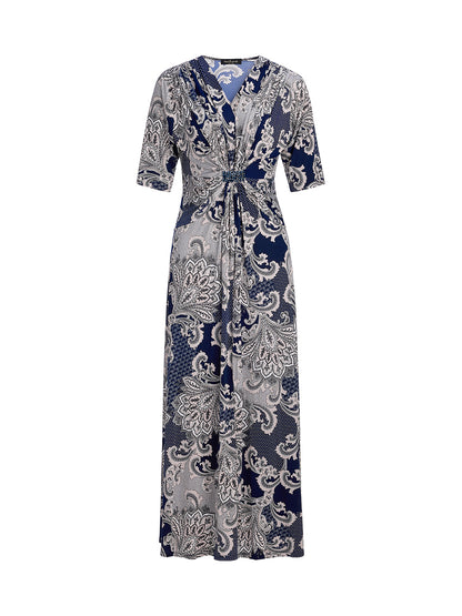 Paisley Print Twist Waist V-Neck Dress