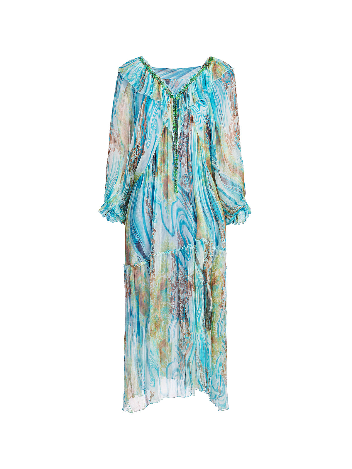 Silk Ombre Print Batwing Sleeve Dress