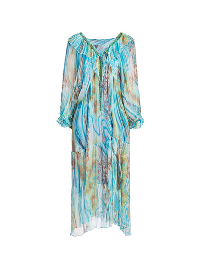 Silk Ombre Print Batwing Sleeve Dress