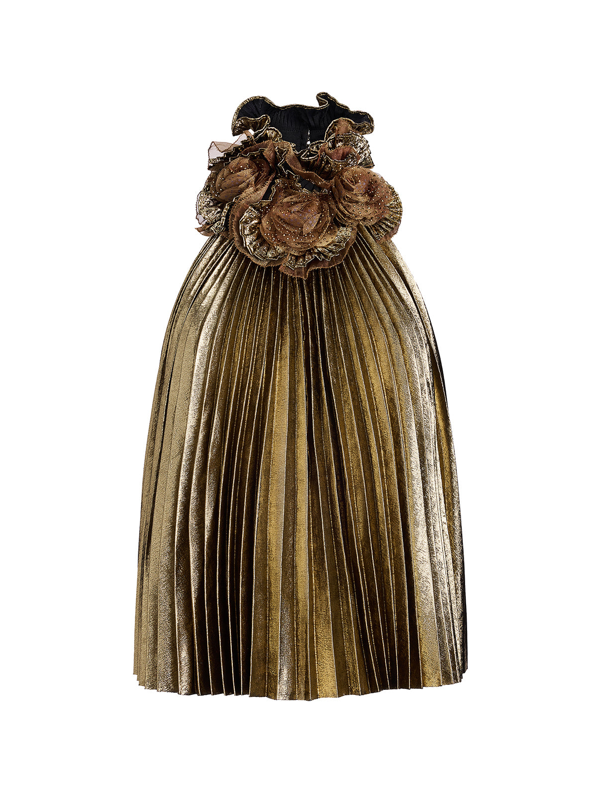 Metallic Pleated Organza-Floral Blouse