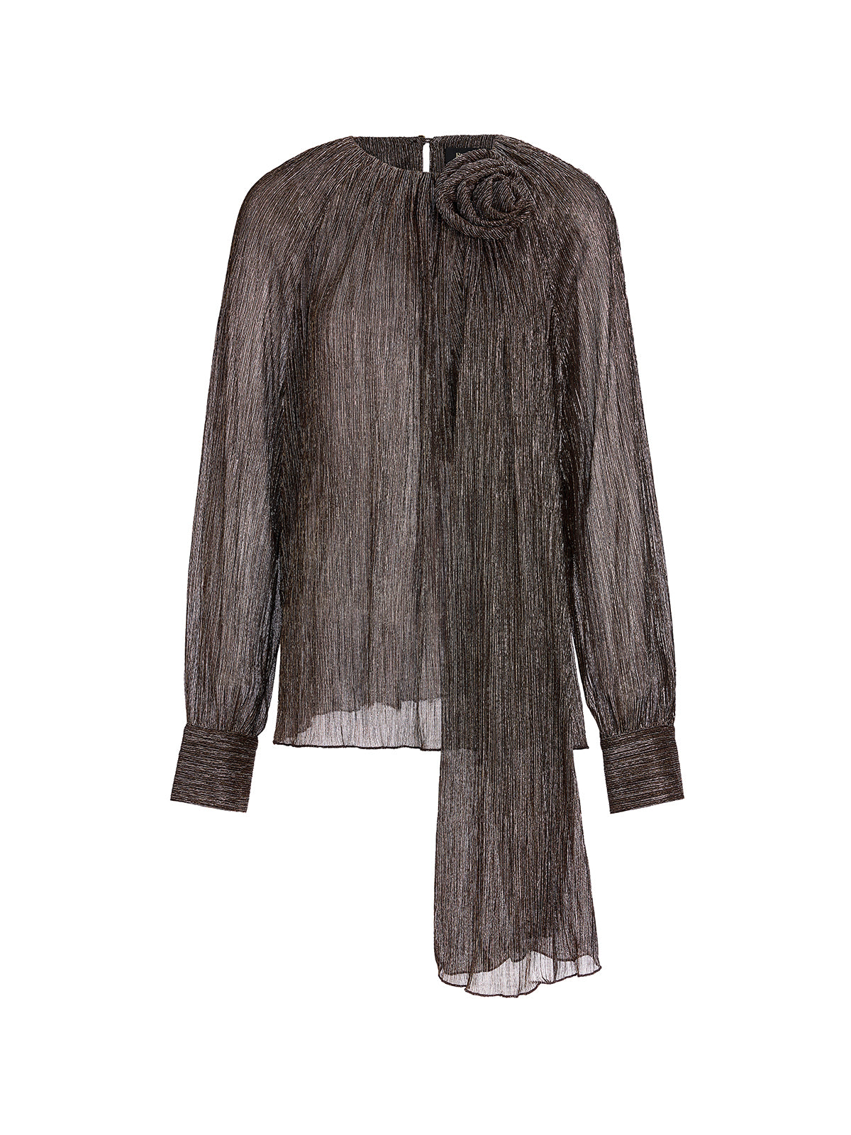 Glitter Pleated Floral Blouse (Detachable Flower Included)