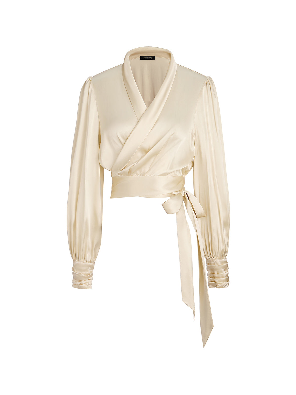 100% Silk Satin Adjustable Tie V-Neck Blouse