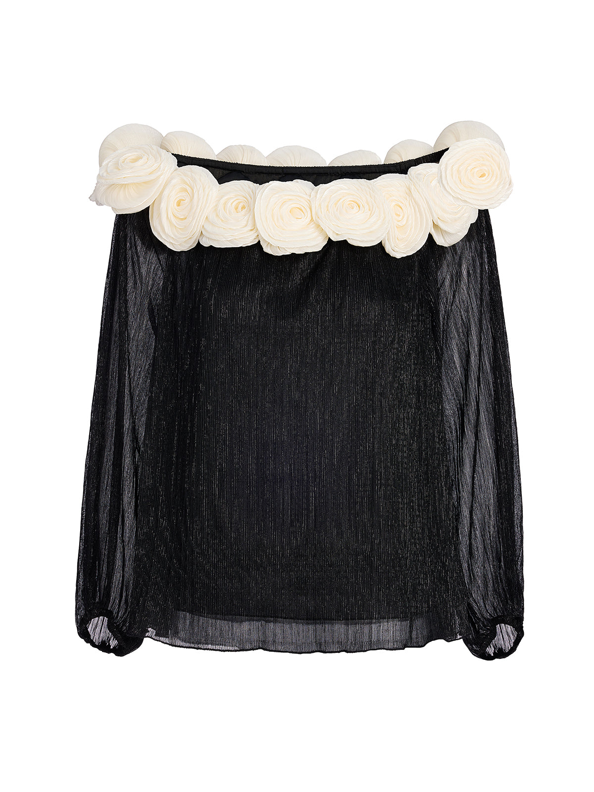 Pleated Off-Shoulder Floral Blouse