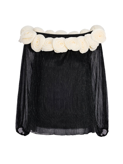 Pleated Off-Shoulder Floral Blouse