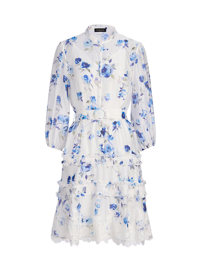 Linen Printed Lace Panel Dress