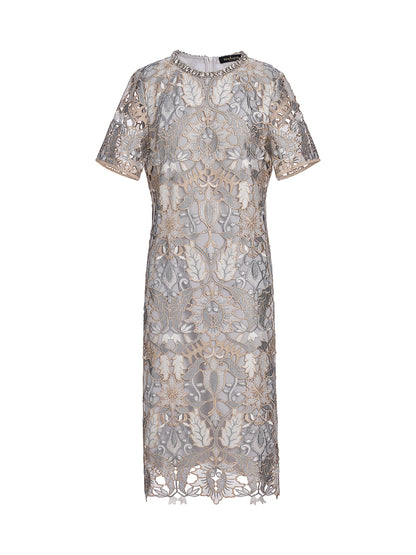 Guipure Lace Cutwork Rhinestone Straight Dress