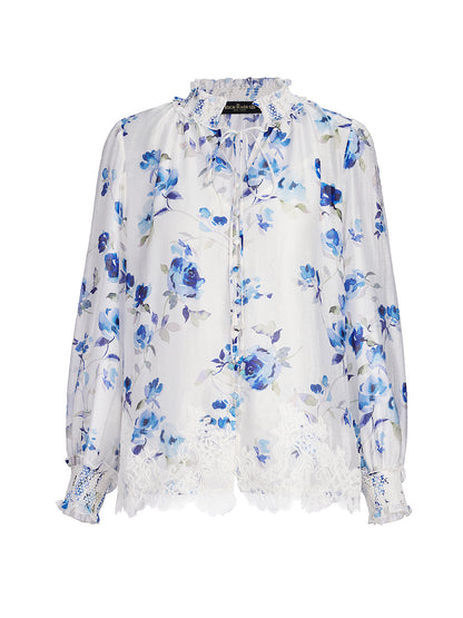 Floral Print Ruffled Lace Blouse(Camisole Included)