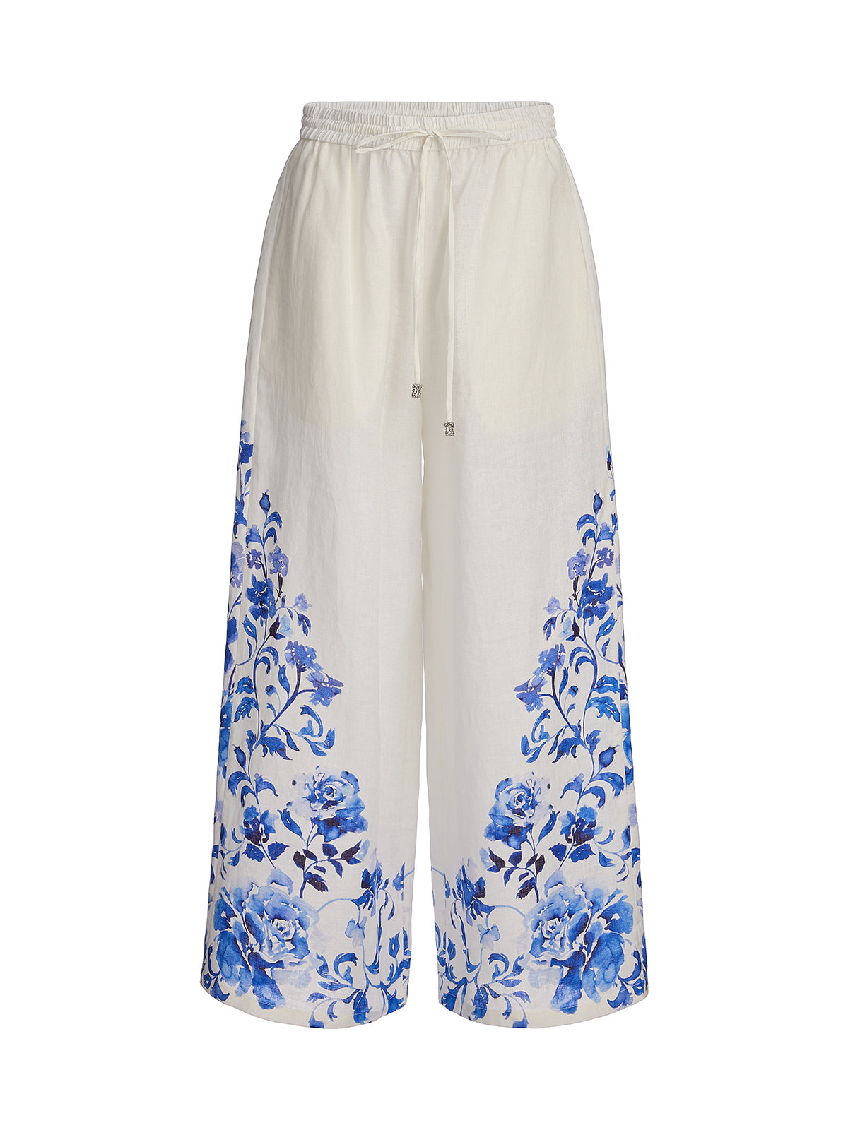 100% Linen Drawstring Wide-Leg Pants