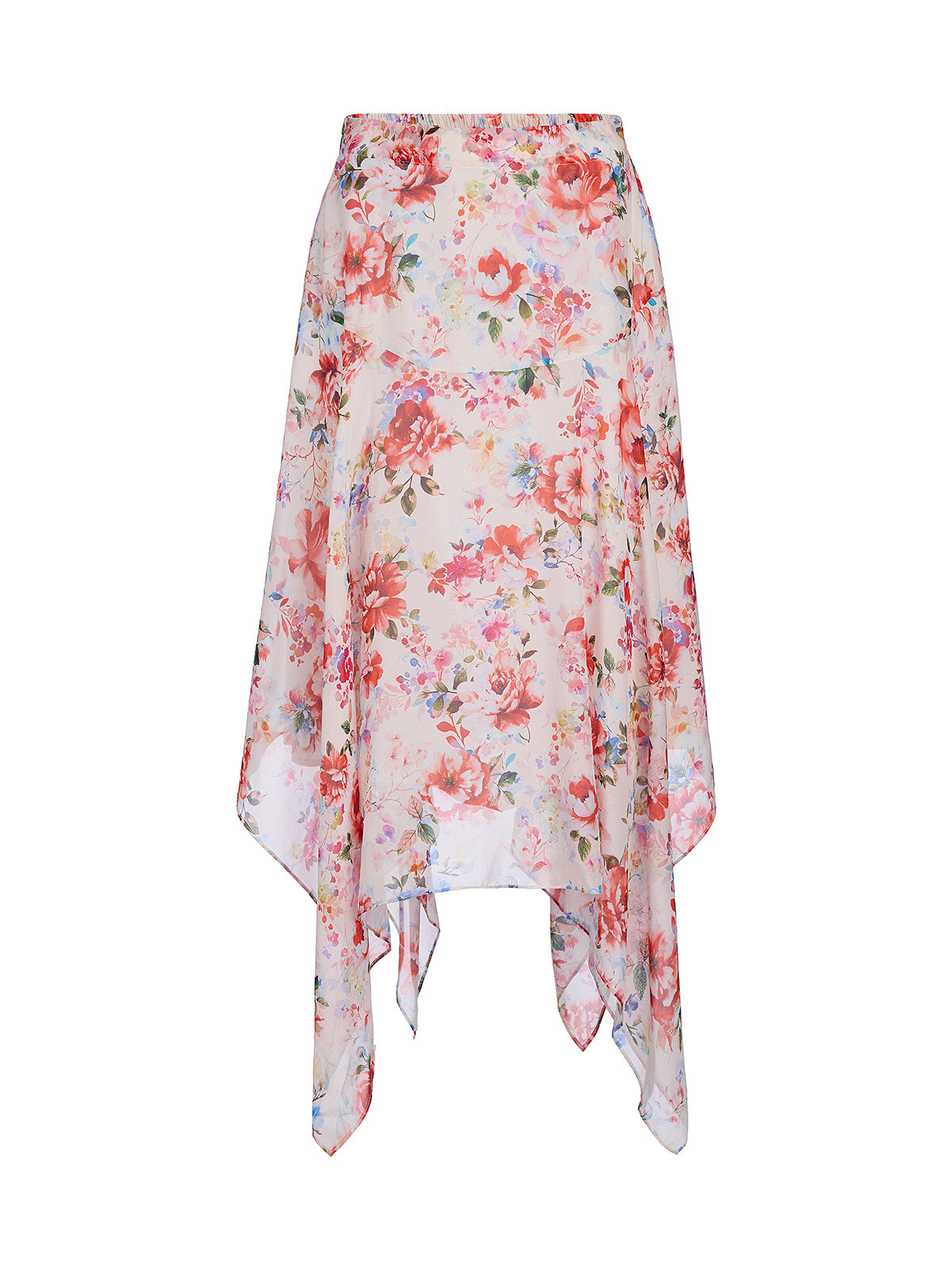 Silk Floral Asymmetric Hem Skirt